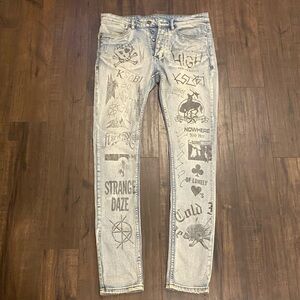 Ksubi Distressed Graphic Skinny Jeans - Light Blue